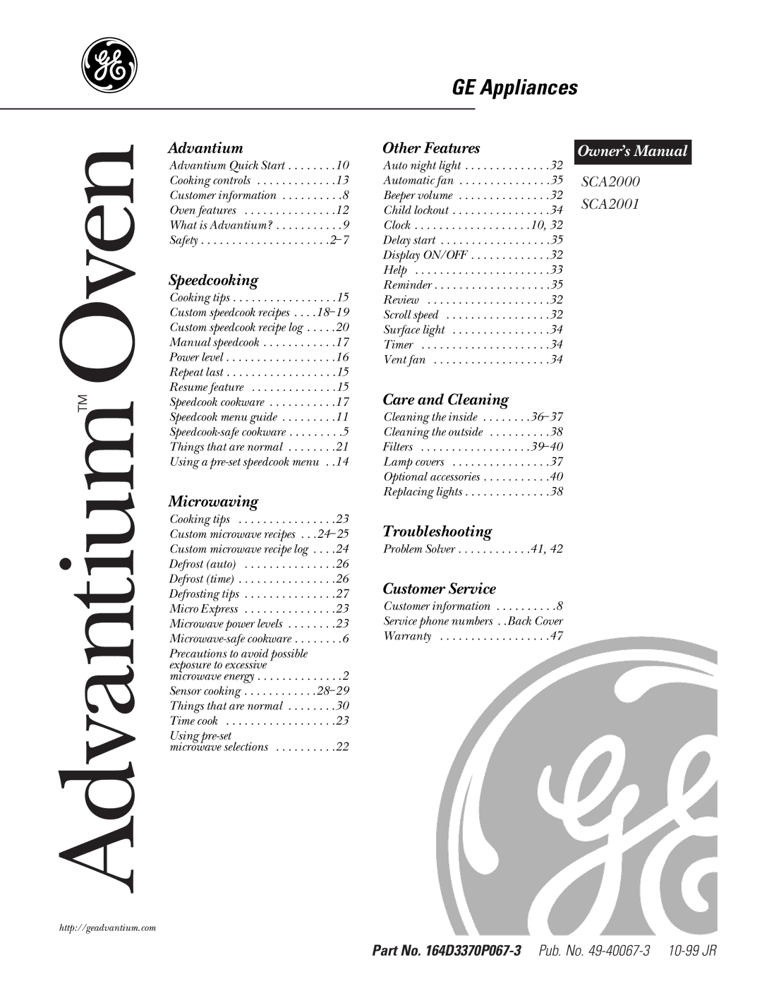 GE SCA 2001, SCA 2000 owner manual Oven 