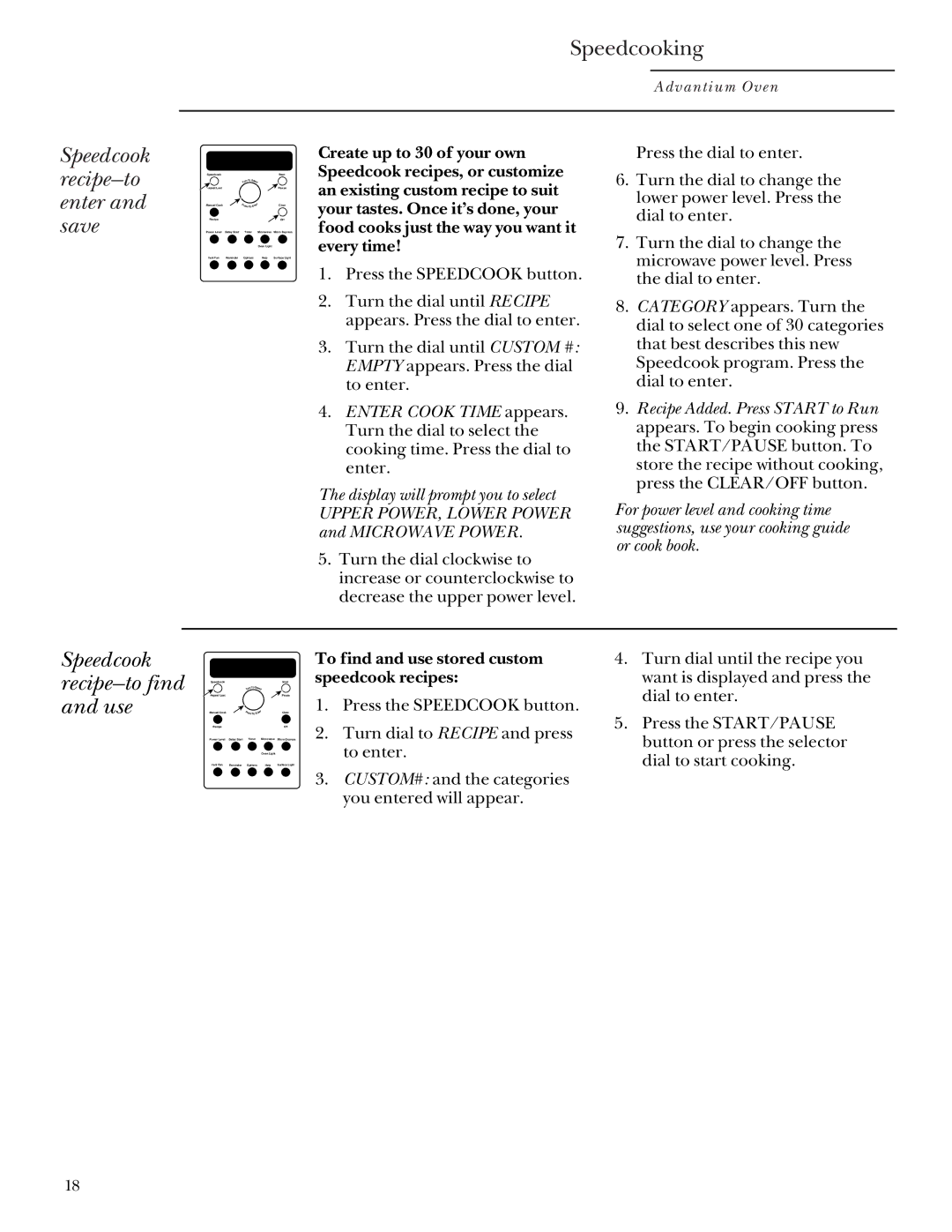 GE SCA 2000, SCA 2001 owner manual Speedcook recipe-to enter and save, Speedcook recipe-to find and use 