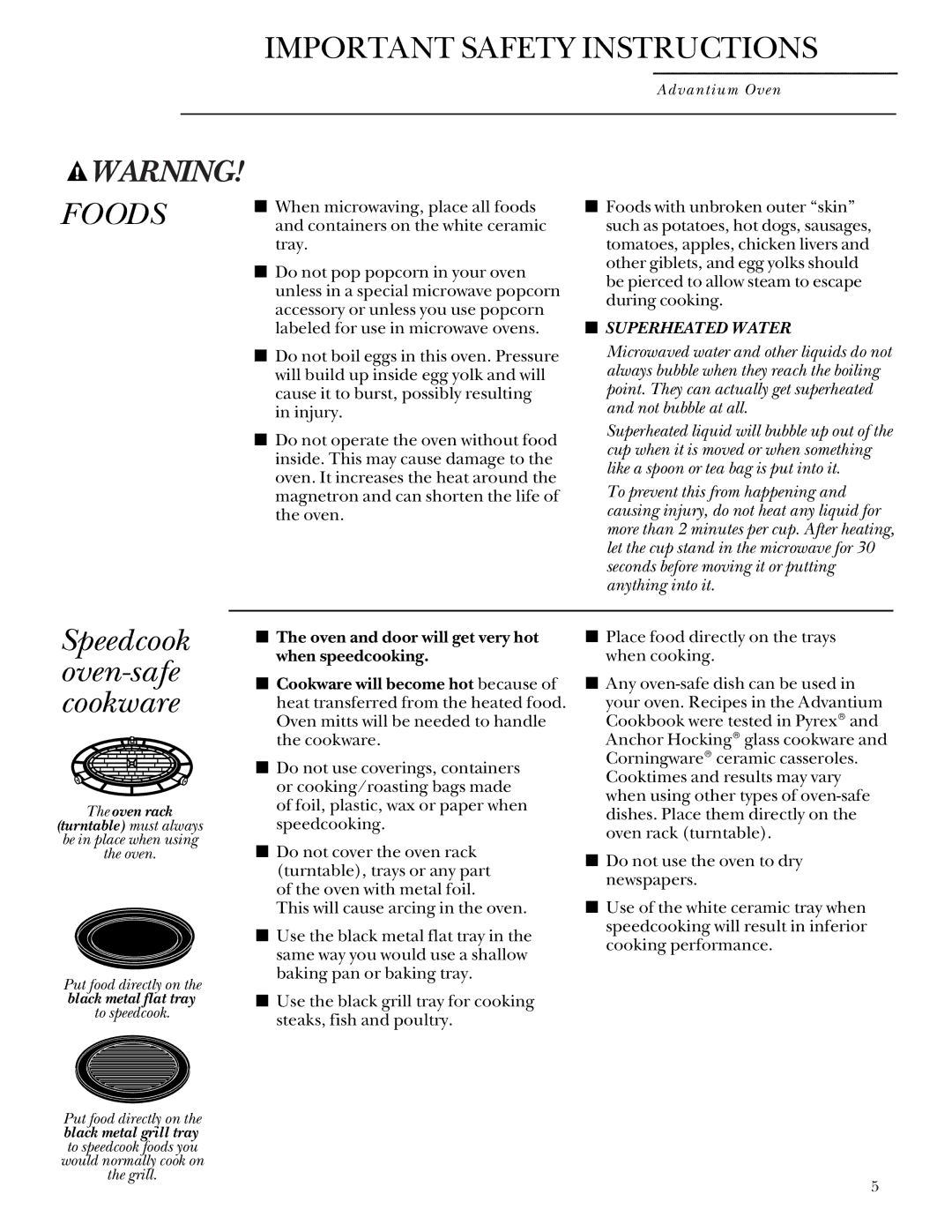 GE SCA 2001, SCA 2000 owner manual Foods, Superheated Water 