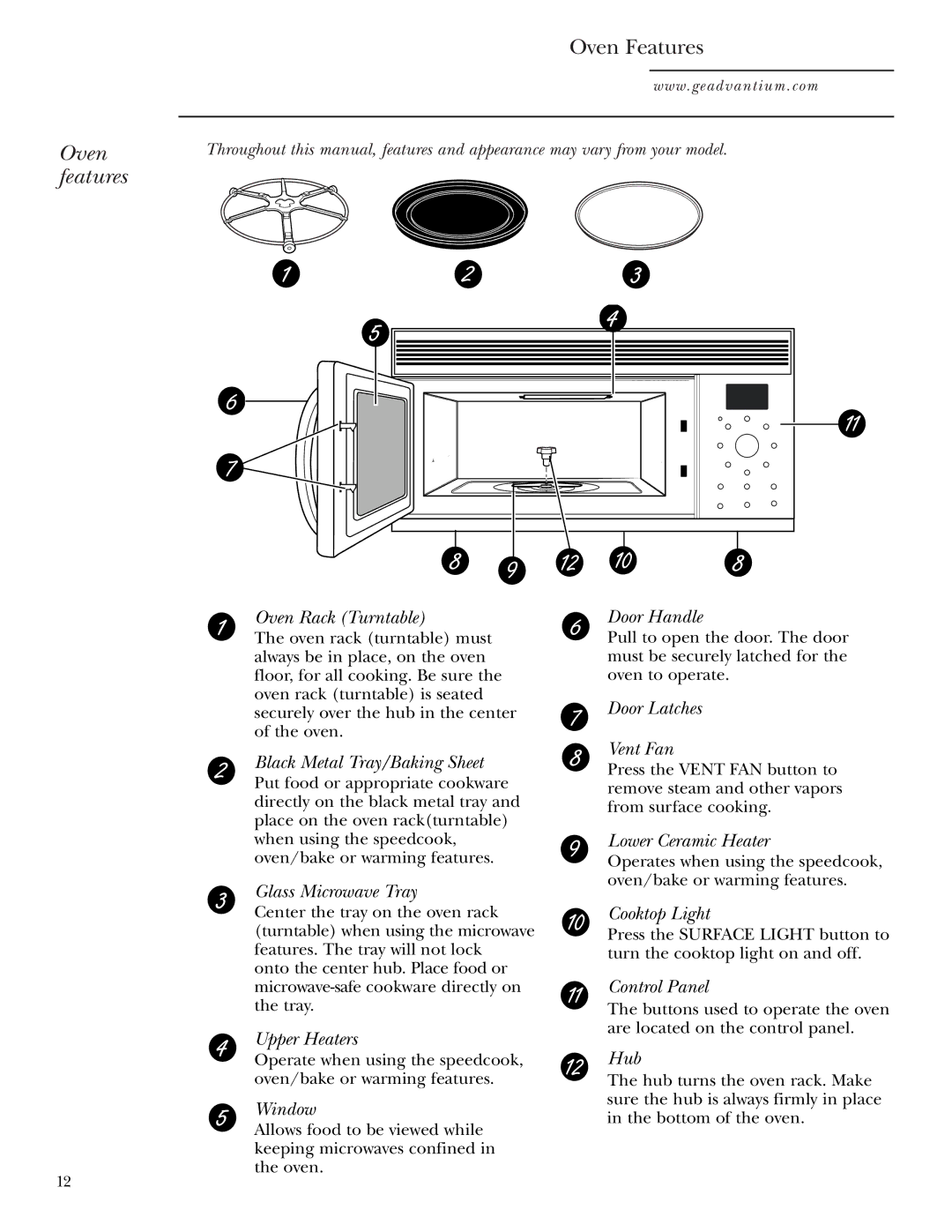 GE SCA1000, SCA1001 owner manual Oven Features, Oven features 