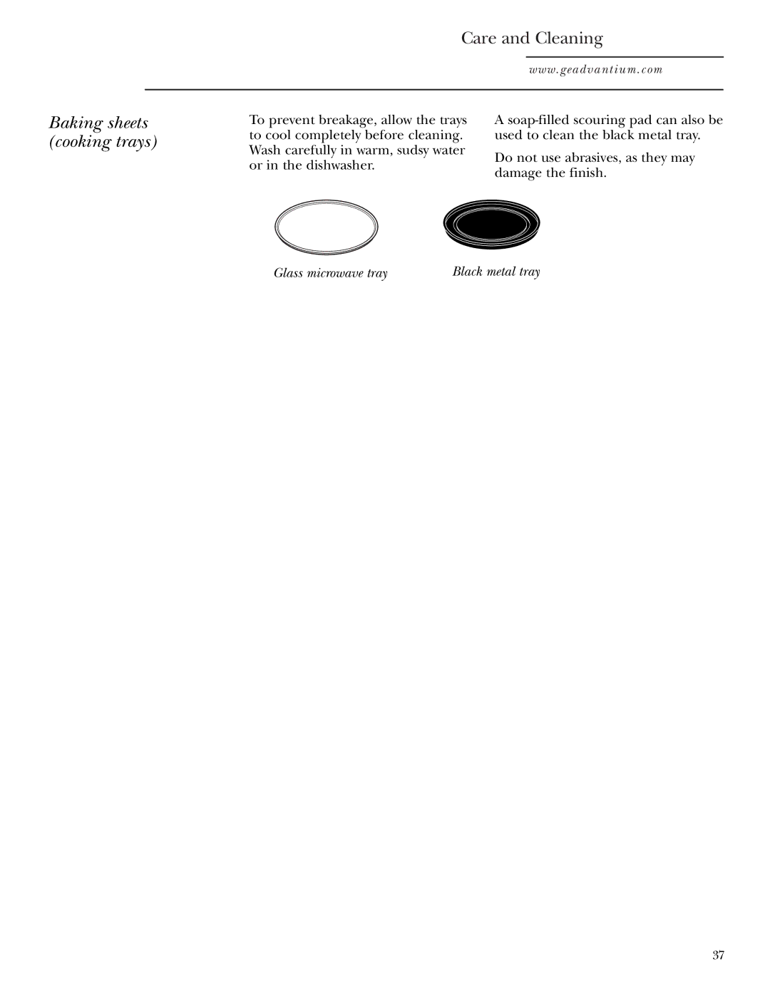 GE SCA1001, SCA1000 owner manual Baking sheets cooking trays, Glass microwave tray 