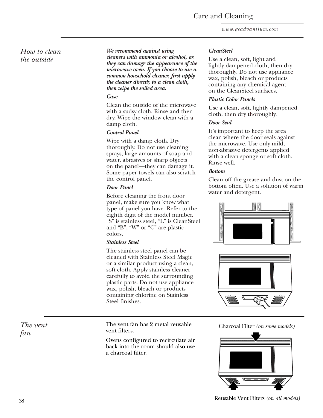 GE SCA1000, SCA1001 owner manual How to clean the outside 