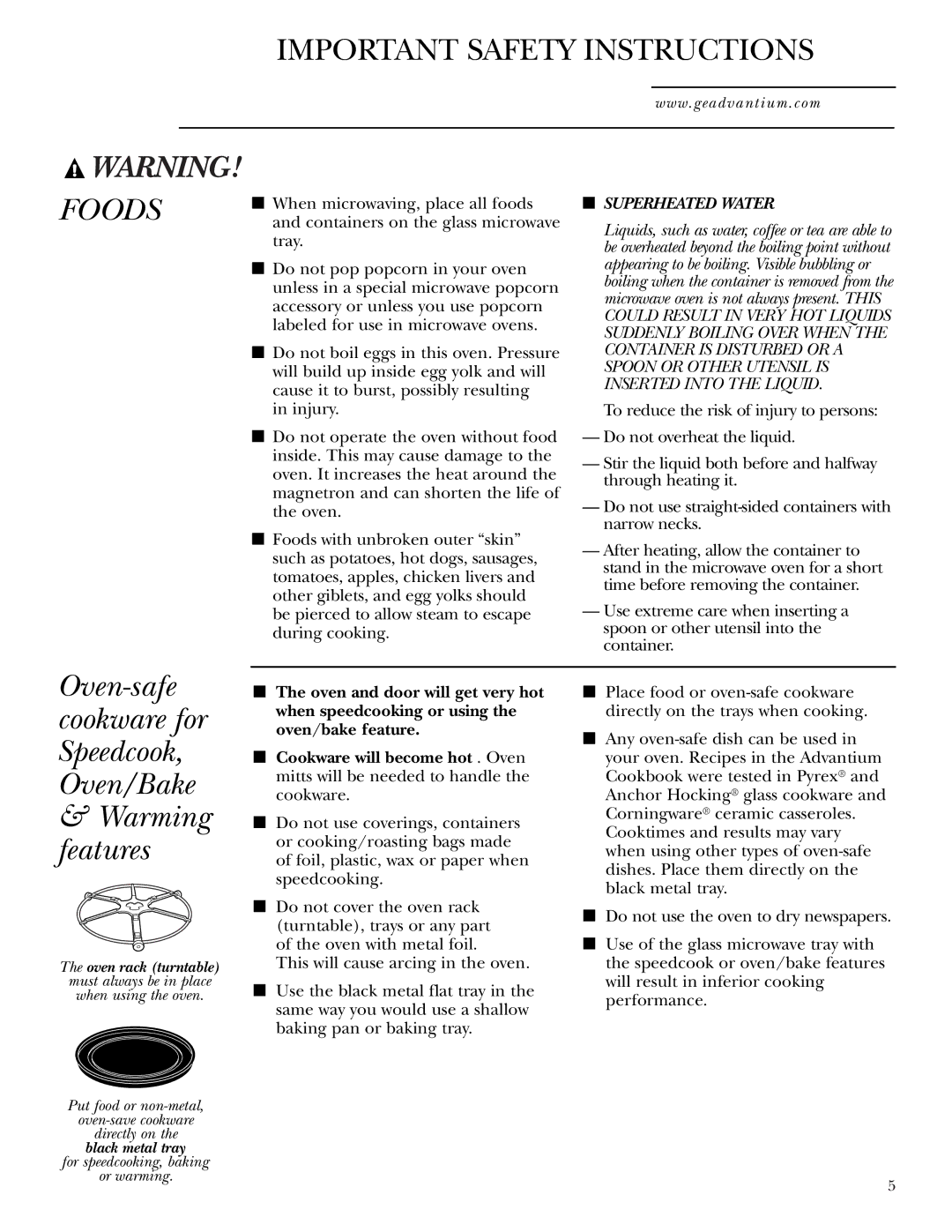 GE SCA1001, SCA1000 owner manual Foods 