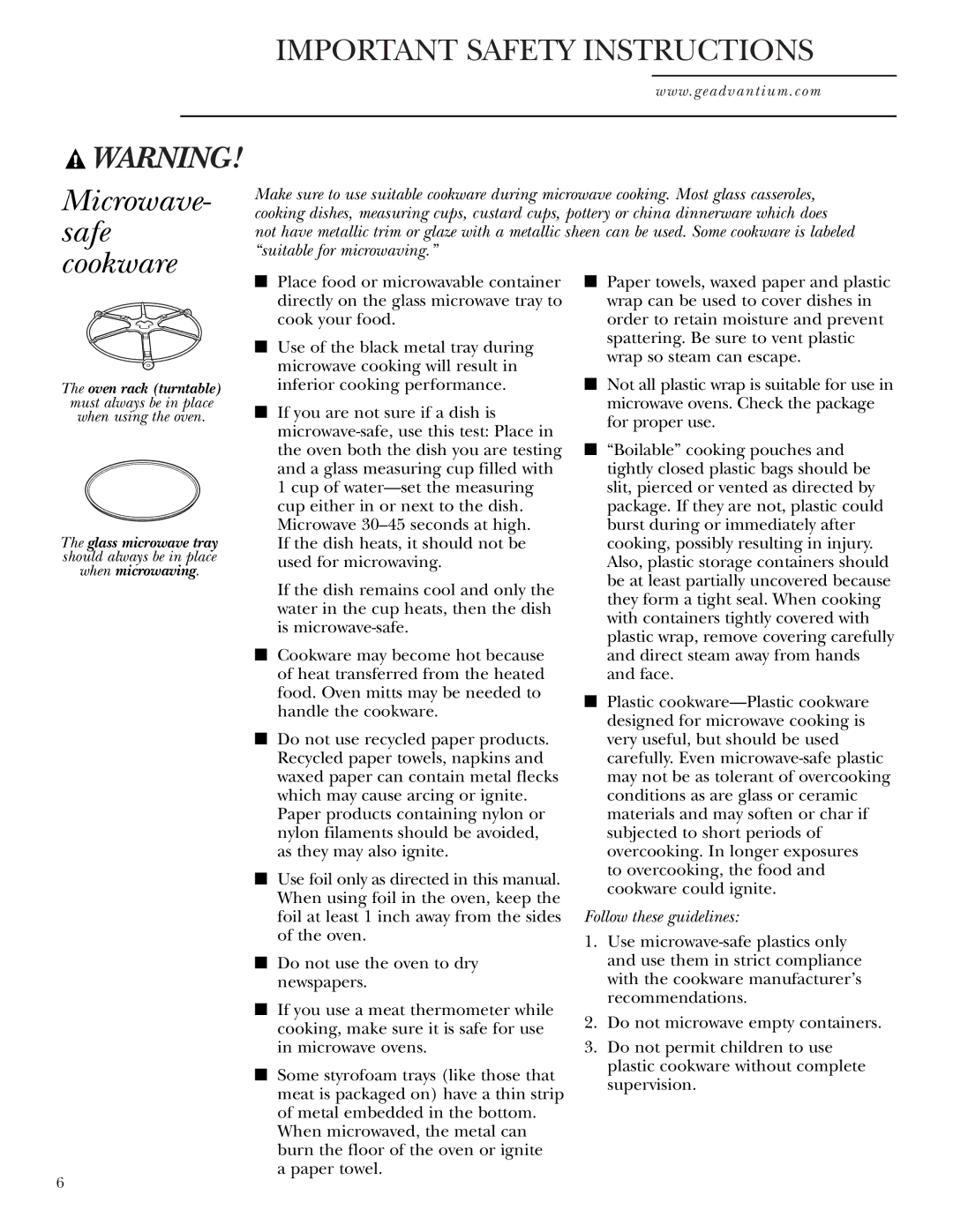 GE SCA1000, SCA1001 owner manual Microwave- safe cookware, Follow these guidelines 