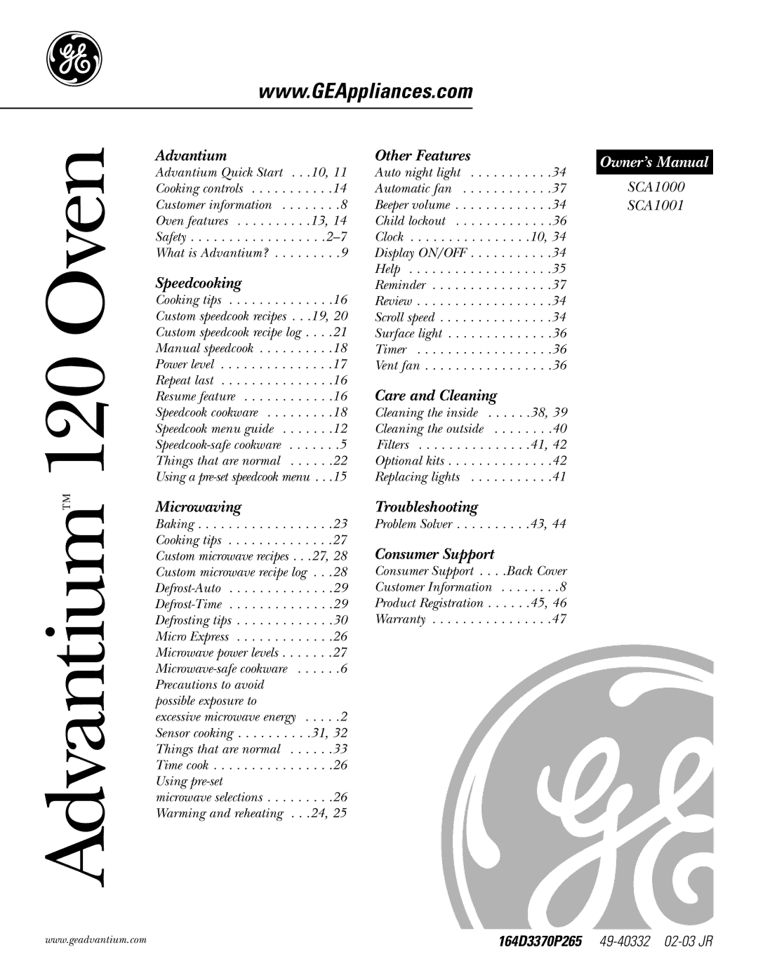 GE SCA1001SS, SCA1000WH manual Possible exposure to, Problem Solver . . . . . . . . . .43 