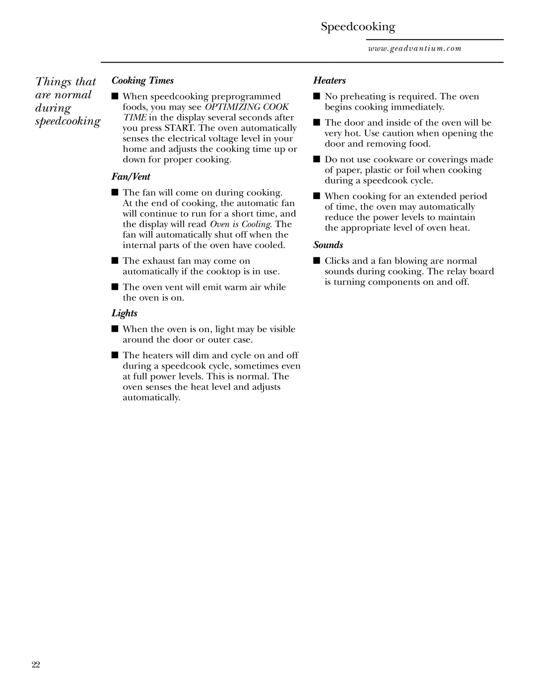 GE SCA1000WH, SCA1001SS manual Things that are normal during speedcooking 