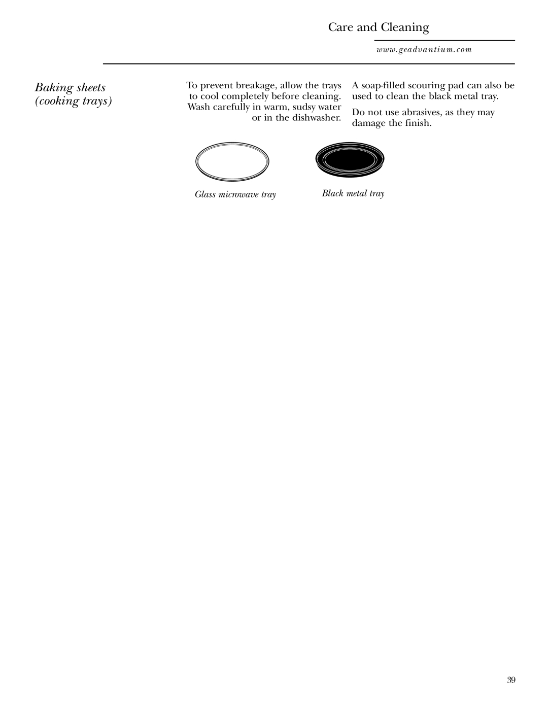 GE SCA1001SS, SCA1000WH manual Baking sheets cooking trays, Glass microwave tray 