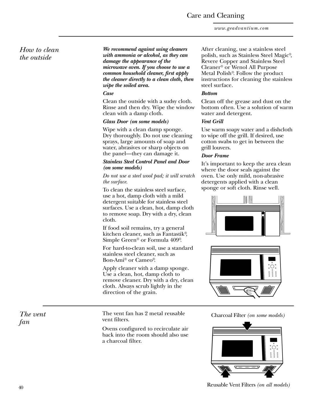 GE SCA1000WH, SCA1001SS manual How to clean the outside 