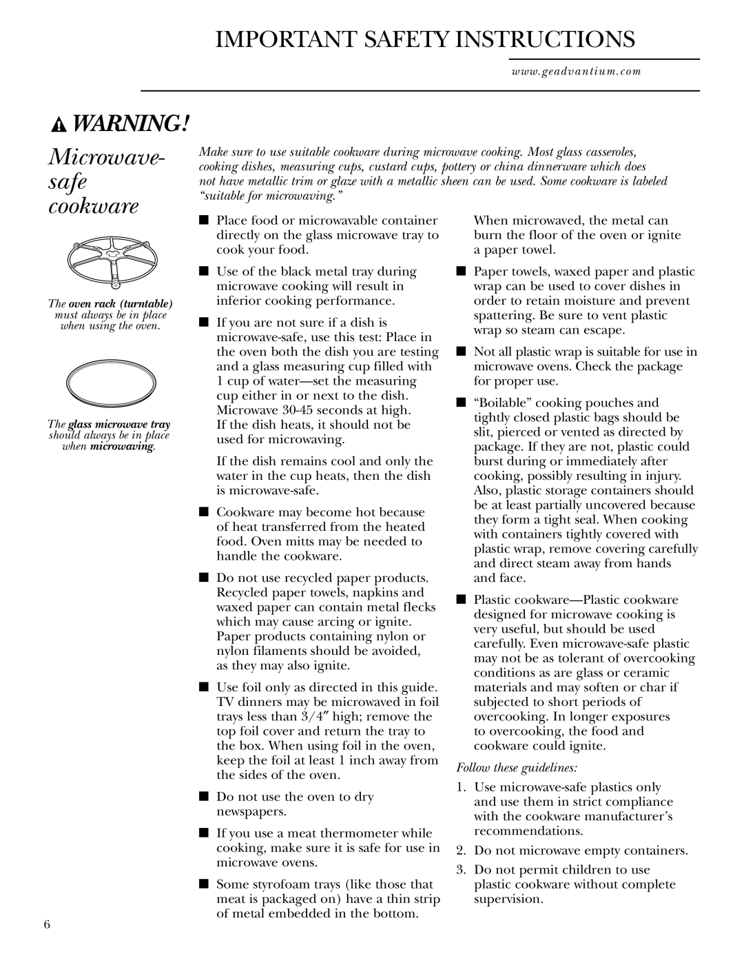 GE SCA1000WH, SCA1001SS manual Microwave- safe cookware, Follow these guidelines 