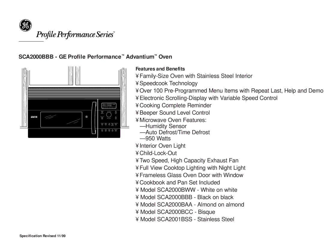 GE SCA2000BBB owner manual Features and Benefits 