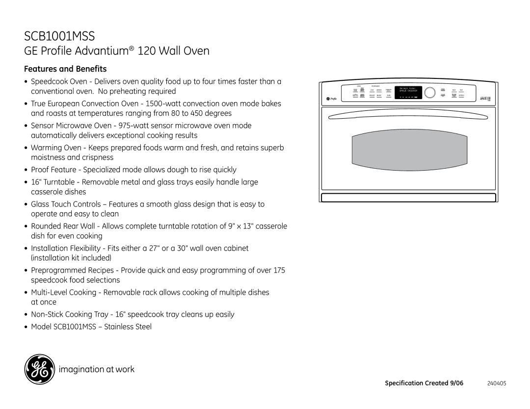 GE SCB1001MSS dimensions Features and Benefits, Oven Microwave, Express, Reheat 