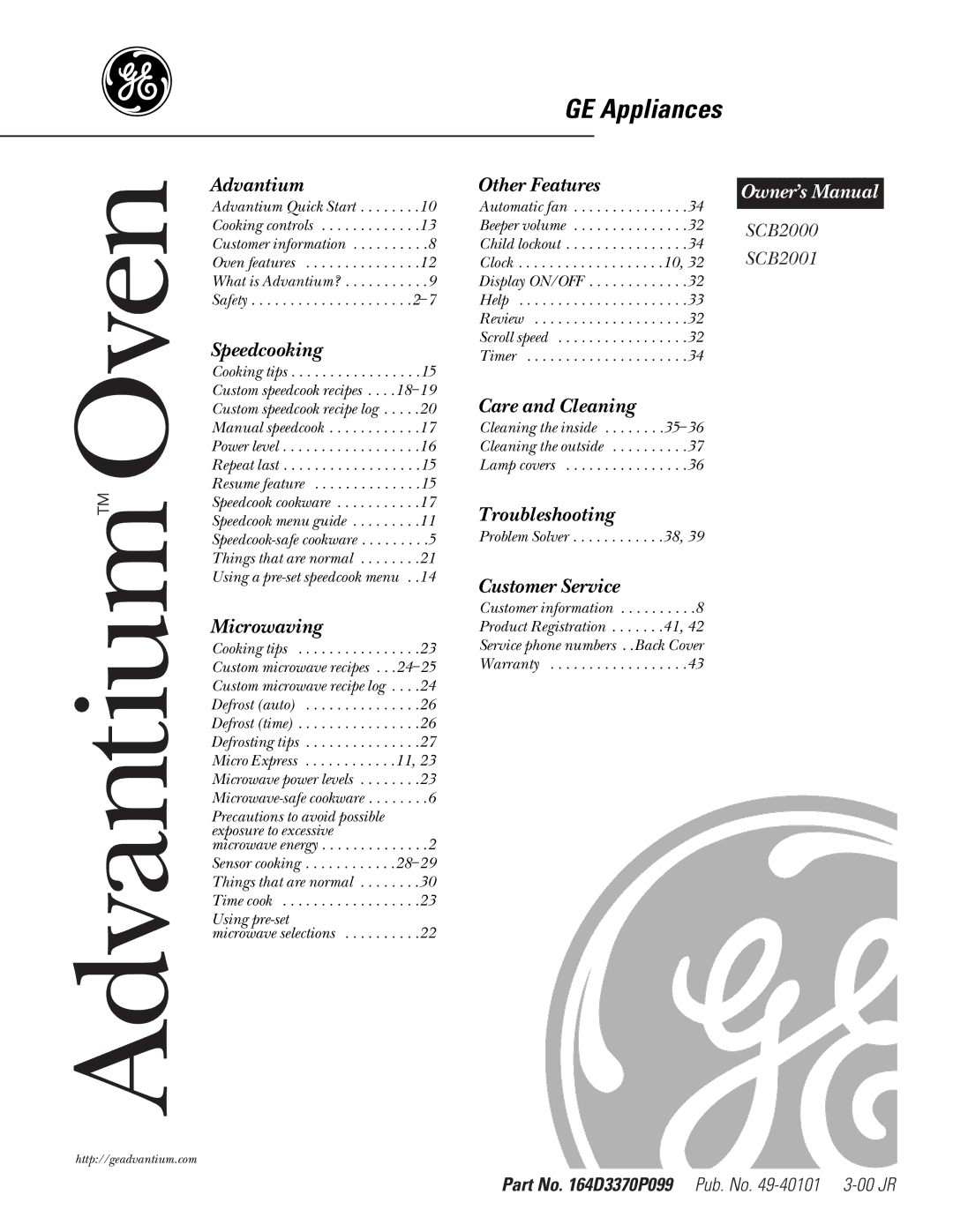 GE SCB2001, SCB2000 owner manual Oven 