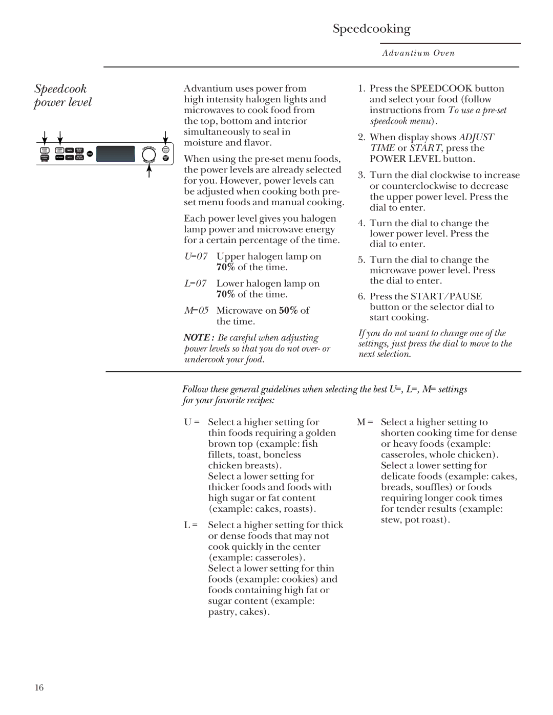 GE SCB2000, SCB2001 owner manual Speedcook power level 