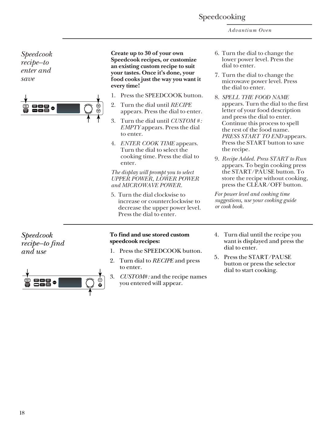 GE SCB2000, SCB2001 owner manual Speedcook recipe-to enter and save, Speedcook recipe-to find and use 