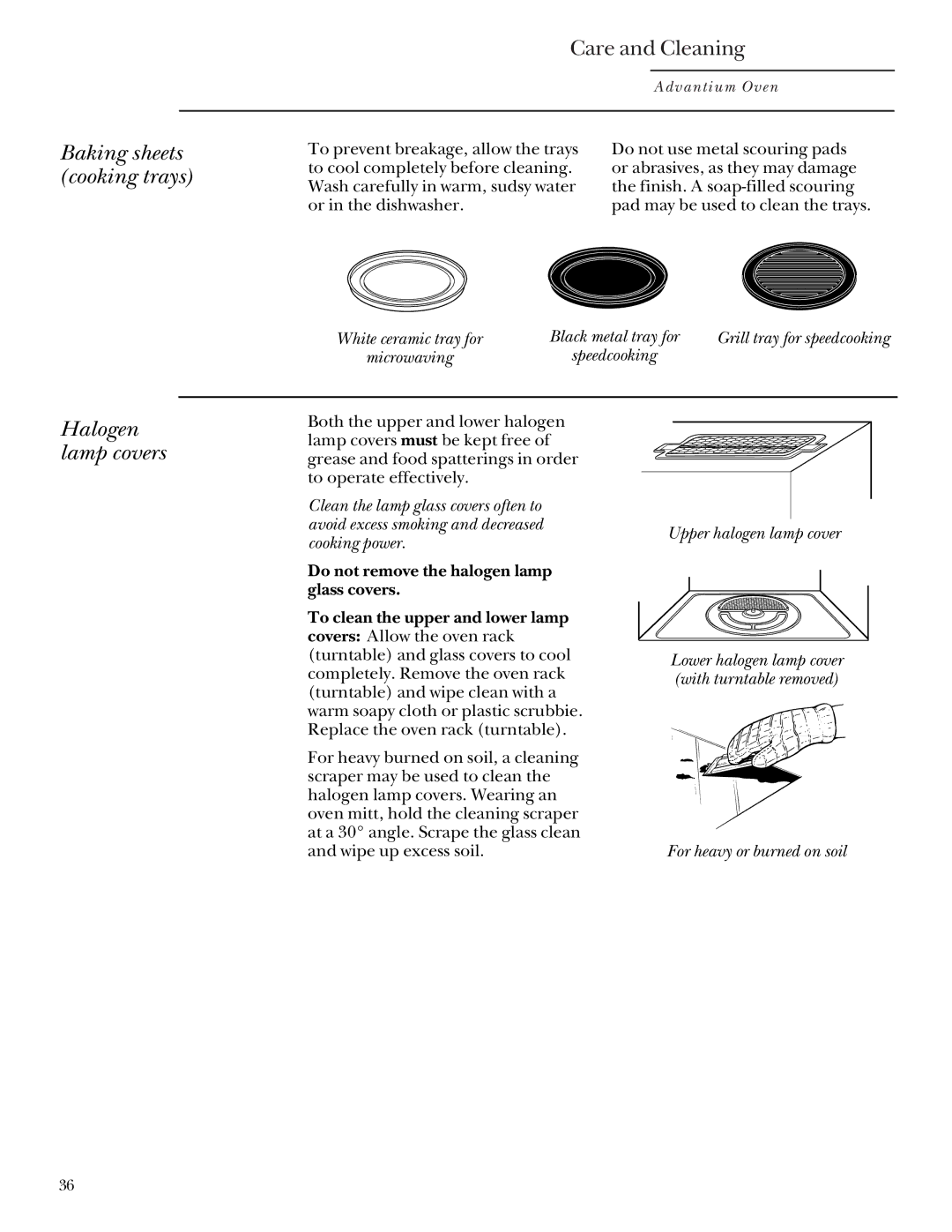 GE SCB2000 Baking sheets cooking trays, Halogen lamp covers, Upper halogen lamp cover, For heavy or burned on soil 