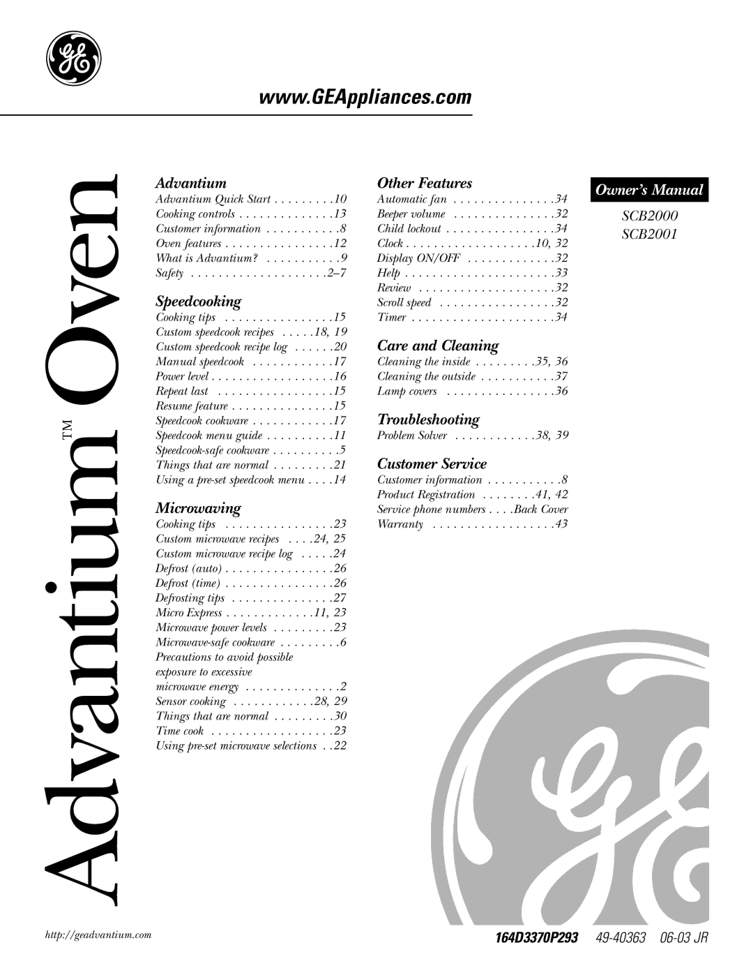 GE SCB2000, SCB2001 owner manual Advantium Oven 