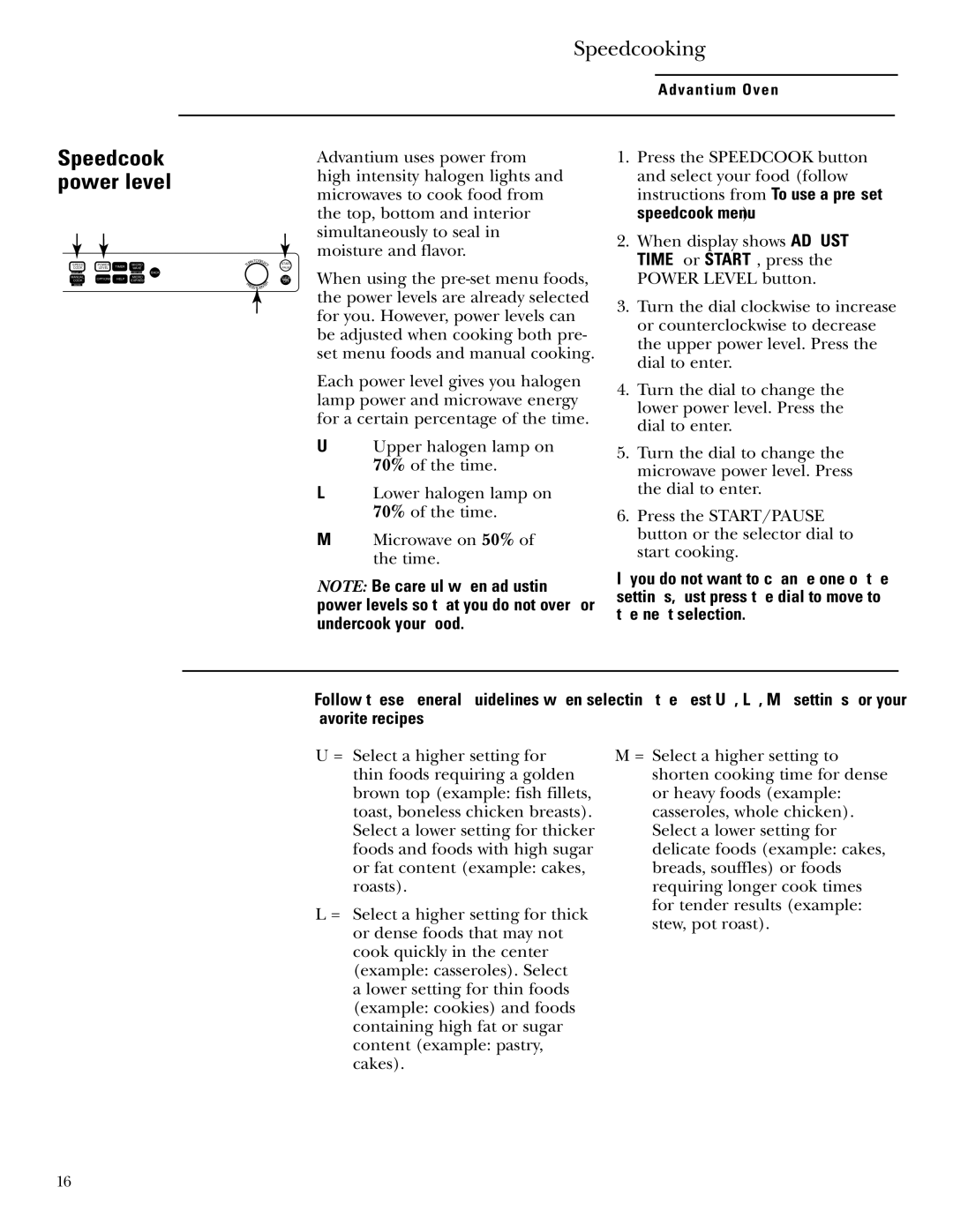 GE SCB2000, SCB2001 owner manual Speedcook power level 