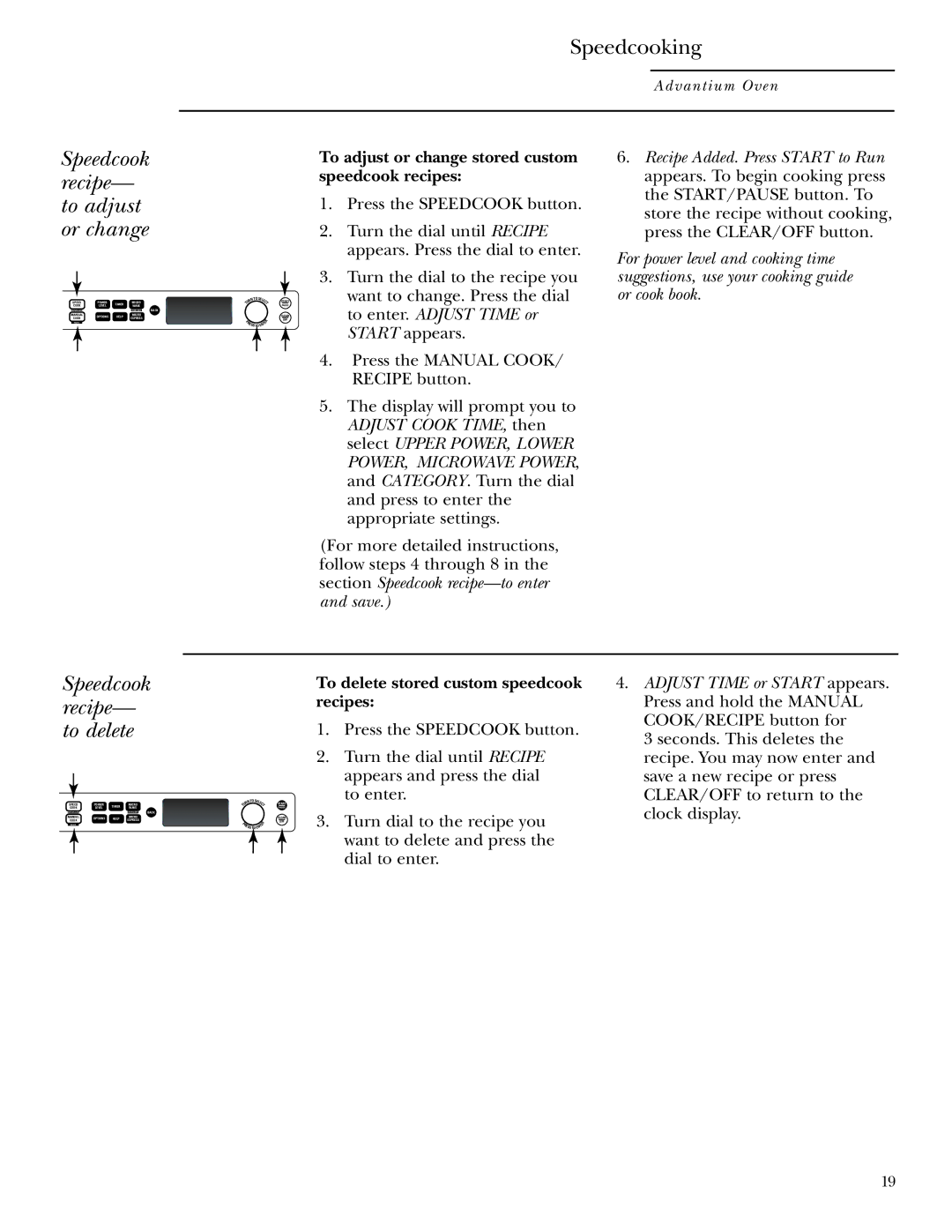 GE SCB2000, SCB2001 owner manual Speedcook recipe- to adjust or change, Speedcook recipe- to delete 