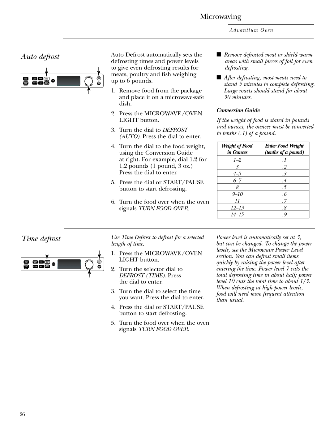 GE SCB2000, SCB2001 owner manual Auto defrost, Time defrost, Use Time Defrost to defrost for a selected length of time 