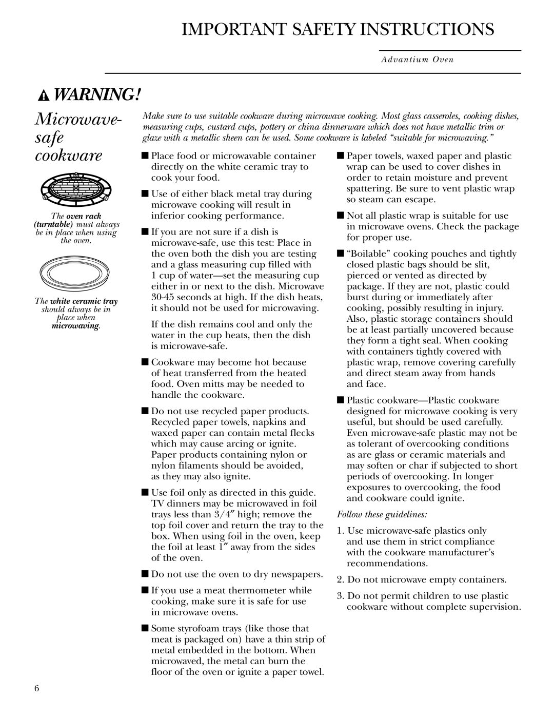 GE SCB2000, SCB2001 owner manual Microwave- safe, Follow these guidelines 