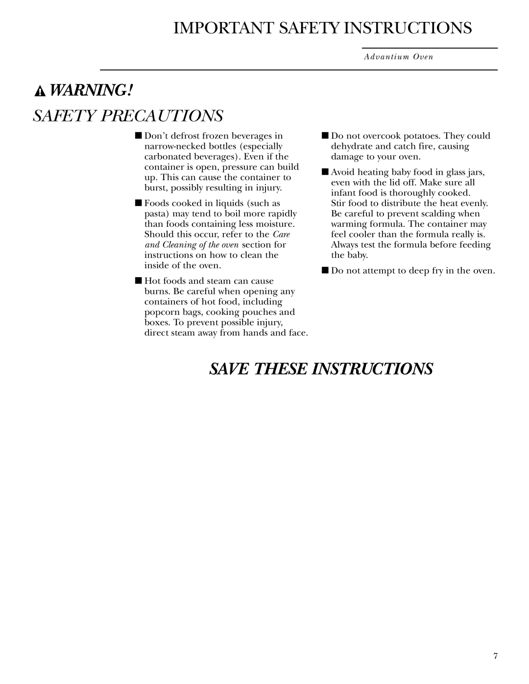 GE SCB2000, SCB2001 owner manual Safety Precautions 