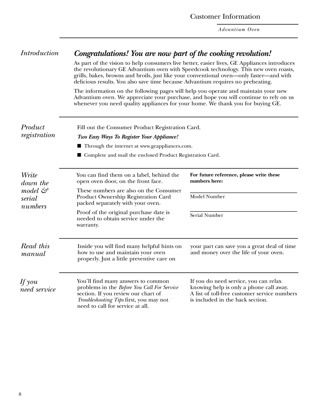 GE SCB2000, SCB2001 Customer Information, Read this manual If you Need service, Troubleshooting Tips first, you may not 