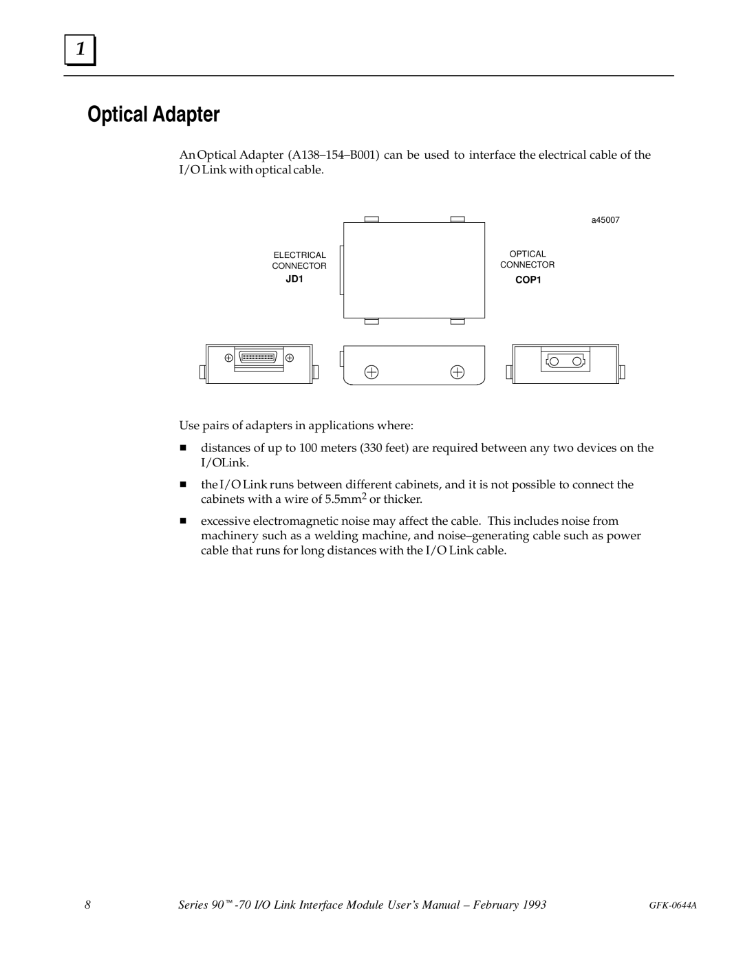 GE Series 90-70 manual Optical Adapter 