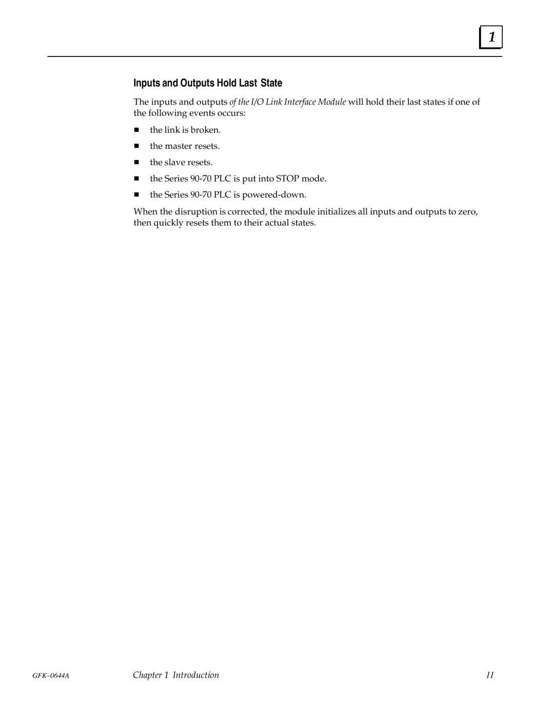 GE Series 90-70 manual Inputs and Outputs Hold Last State 