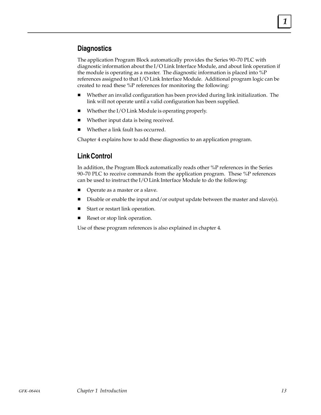 GE Series 90-70 manual Diagnostics, Link Control 