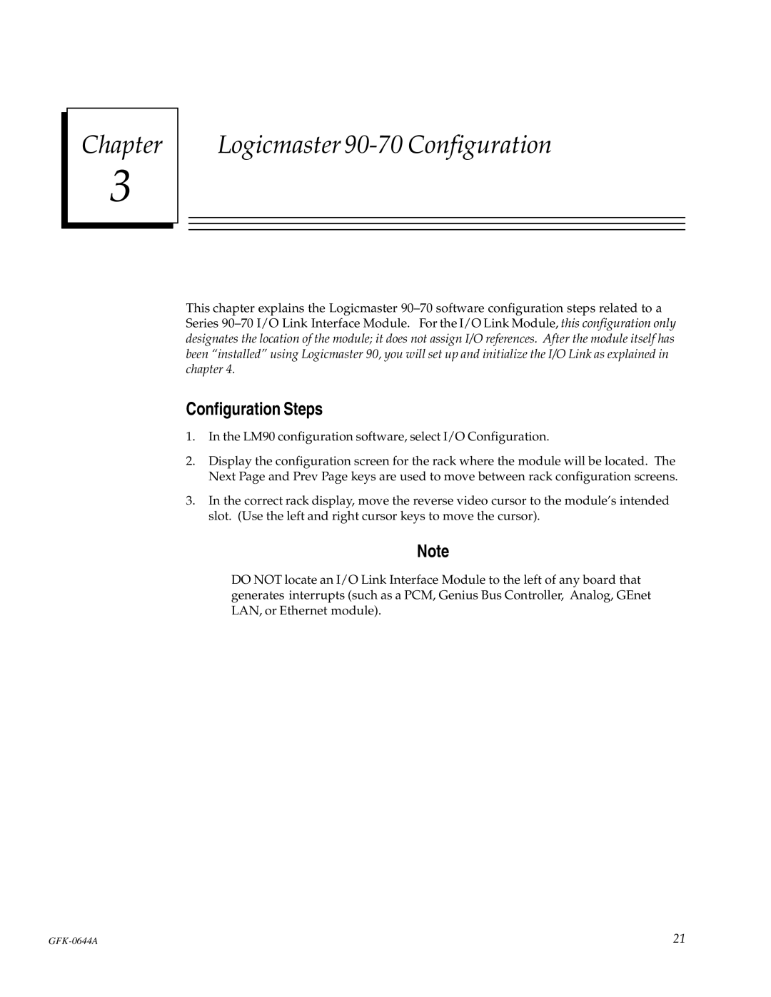 GE Series 90-70 manual Chapter Logicmaster 90-70 Configuration, Configuration Steps 