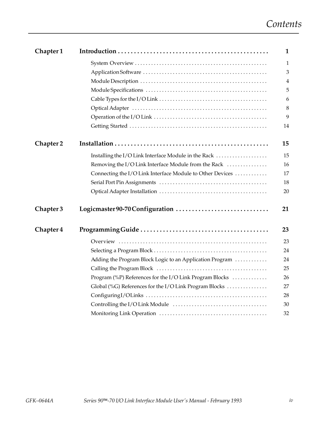 GE Series 90-70 manual Contents 