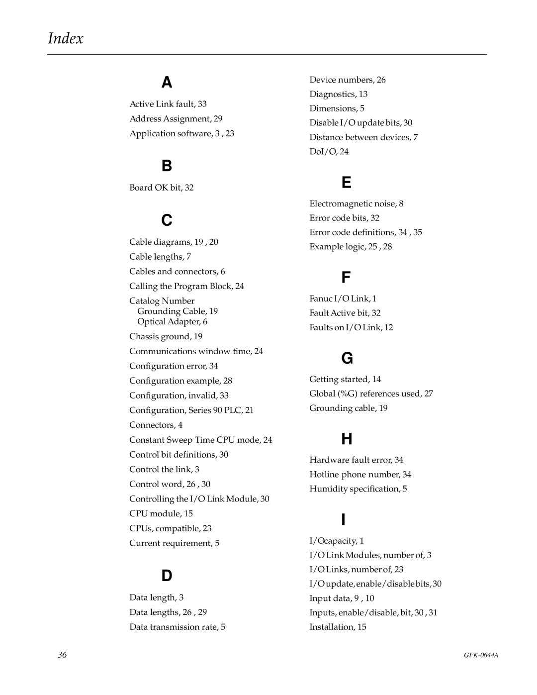 GE Series 90-70 manual Index 