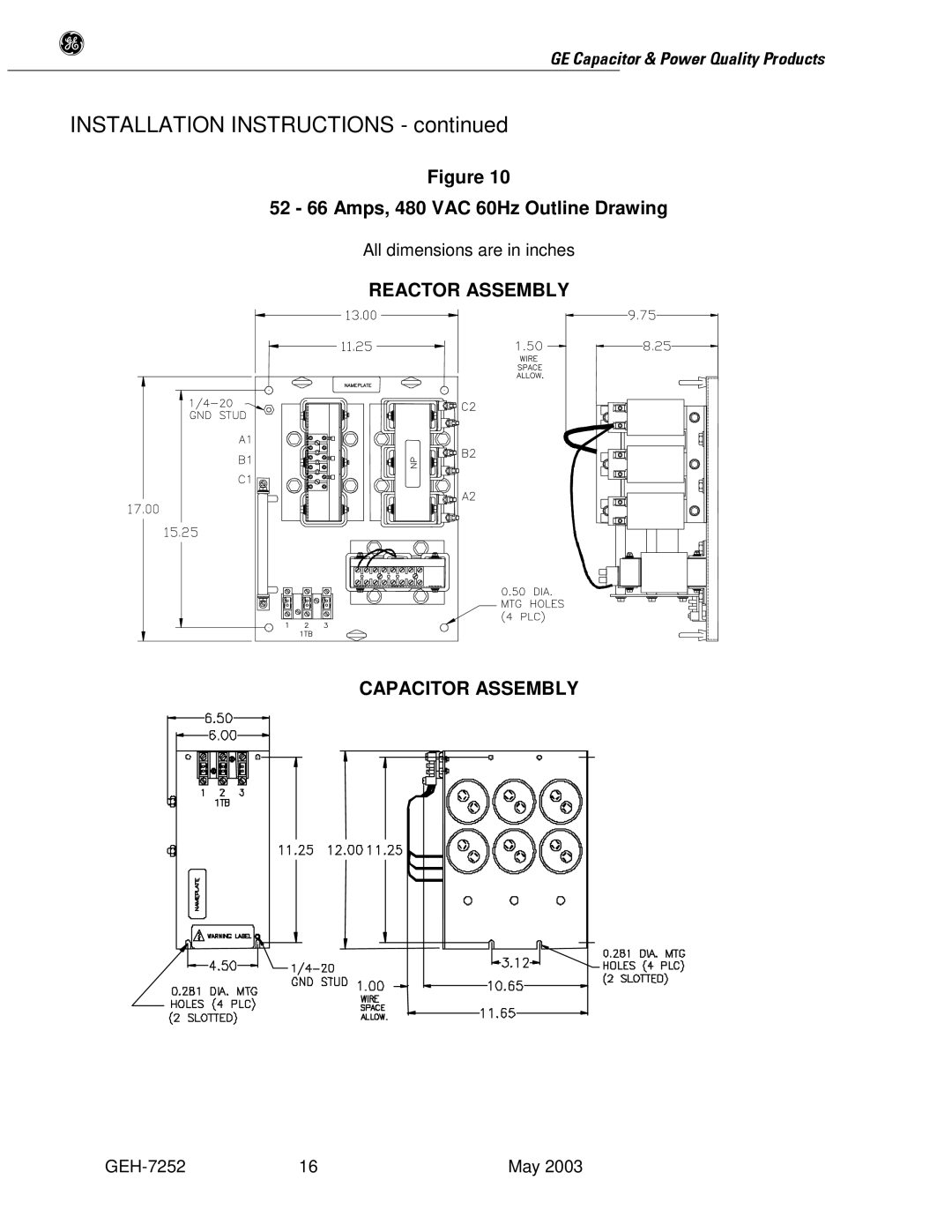 GE SERIES B 480 user manual 52 66 Amps, 480 VAC 60Hz Outline Drawing 