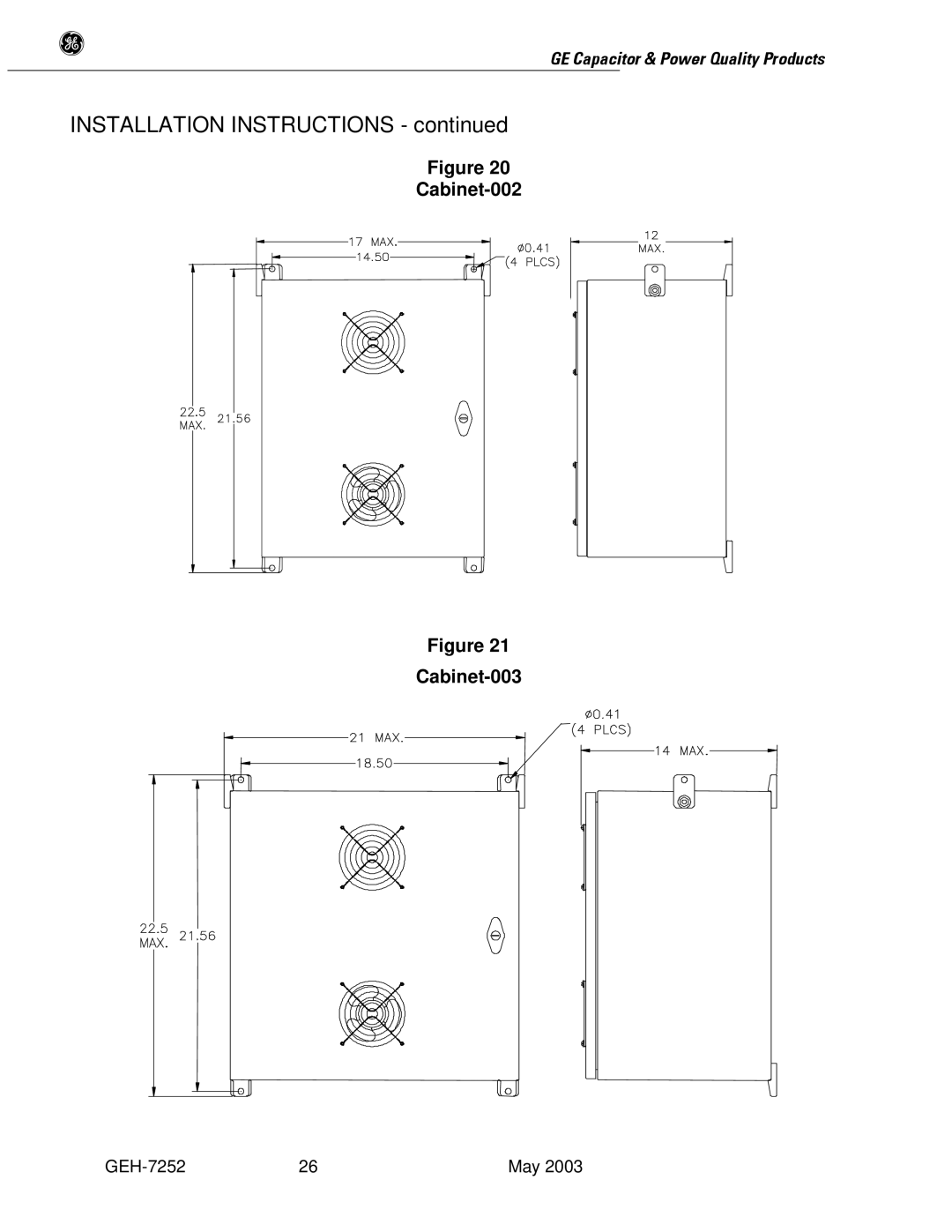 GE SERIES B 480 user manual Cabinet-002 Cabinet-003 