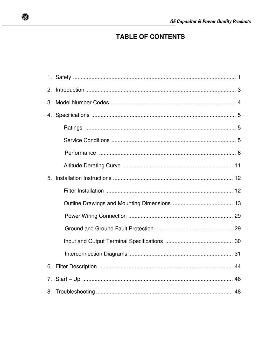 GE SERIES B 480 user manual Table of Contents 