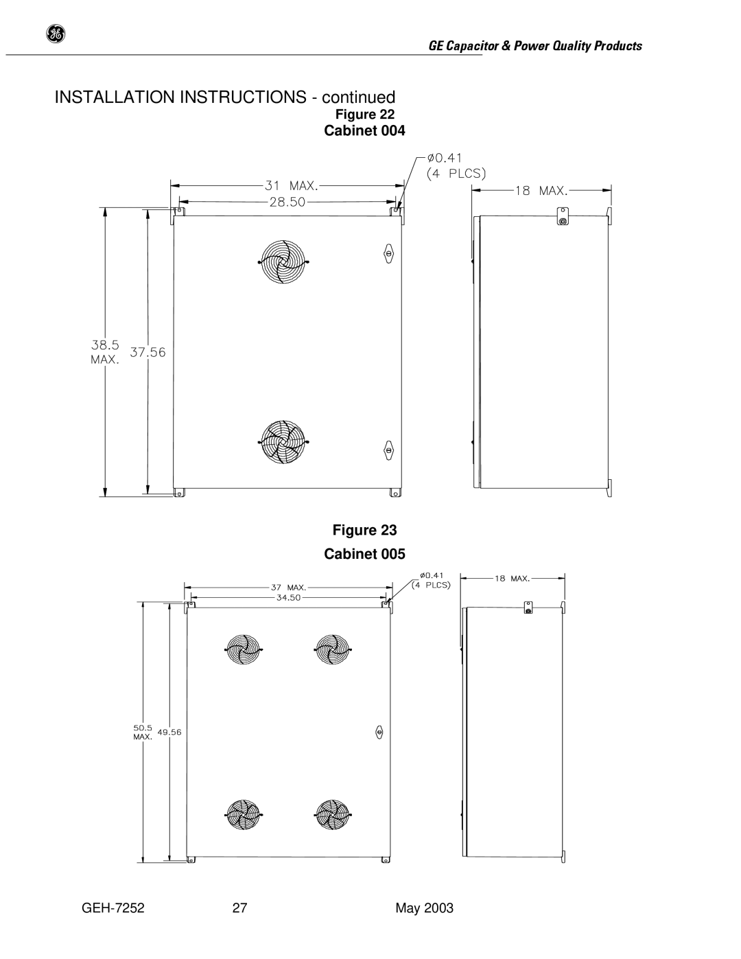 GE SERIES B 480 user manual Cabinet 