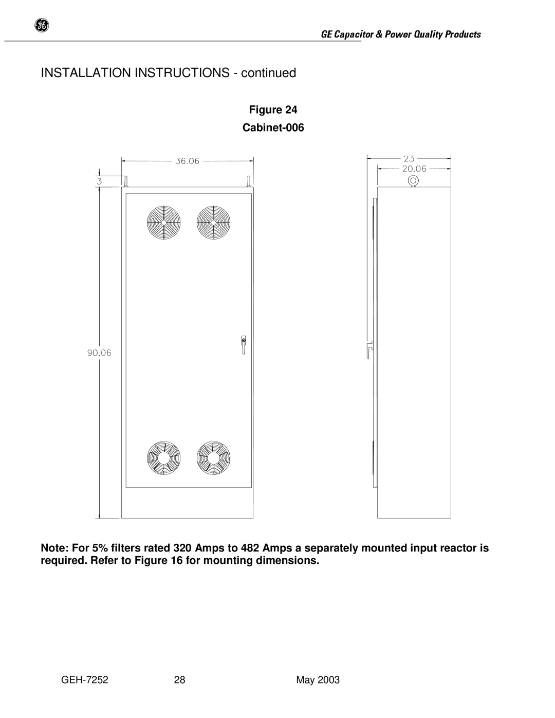 GE SERIES B 480 user manual Cabinet-006 