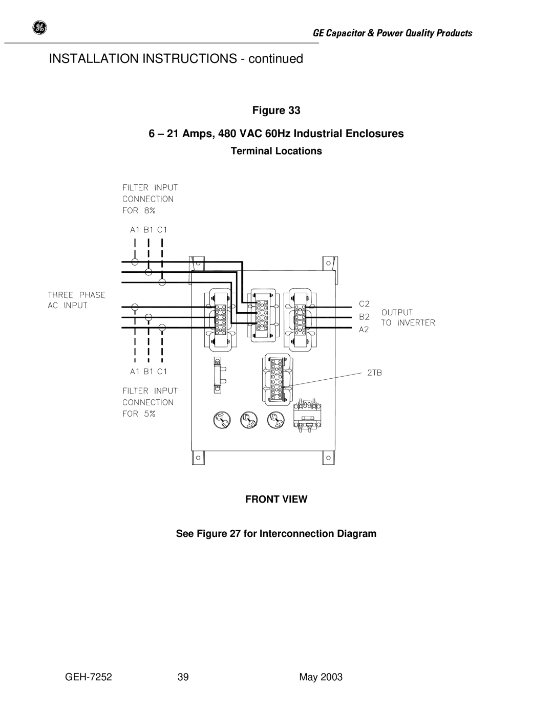 GE SERIES B 480 user manual Amps, 480 VAC 60Hz Industrial Enclosures 