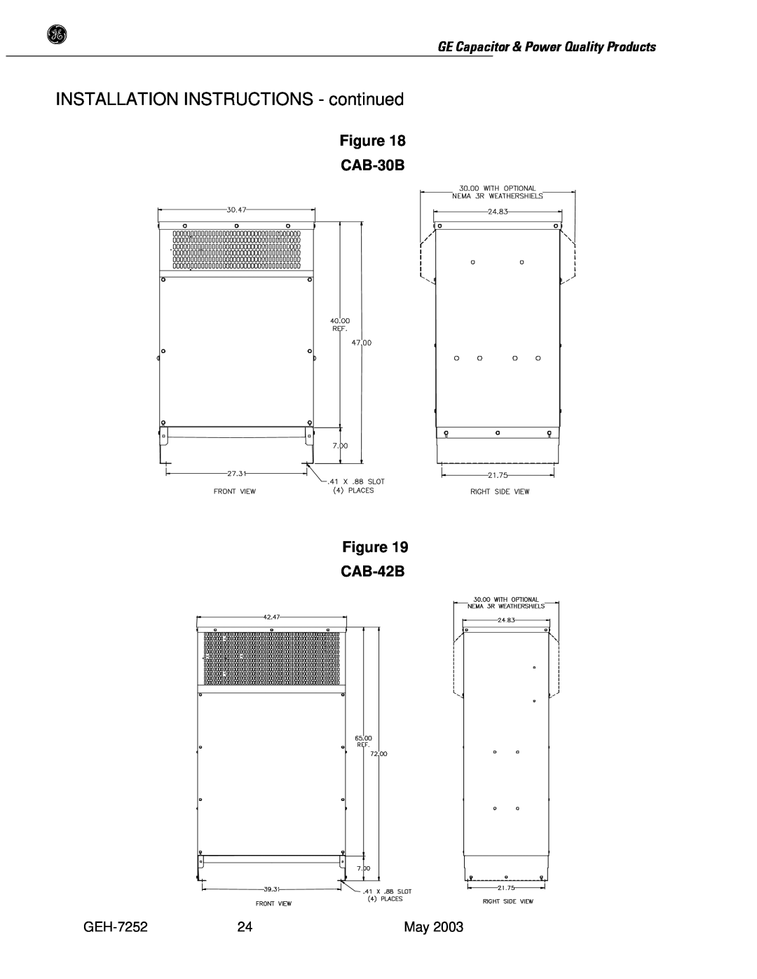 GE SERIES B 480 user manual Figure CAB-30B Figure CAB-42B, INSTALLATION INSTRUCTIONS - continued, GEH-7252 