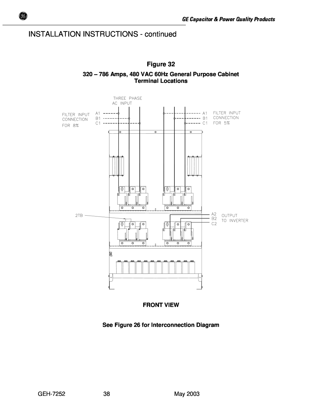 GE SERIES B 480 user manual INSTALLATION INSTRUCTIONS - continued, GE Capacitor & Power Quality Products 