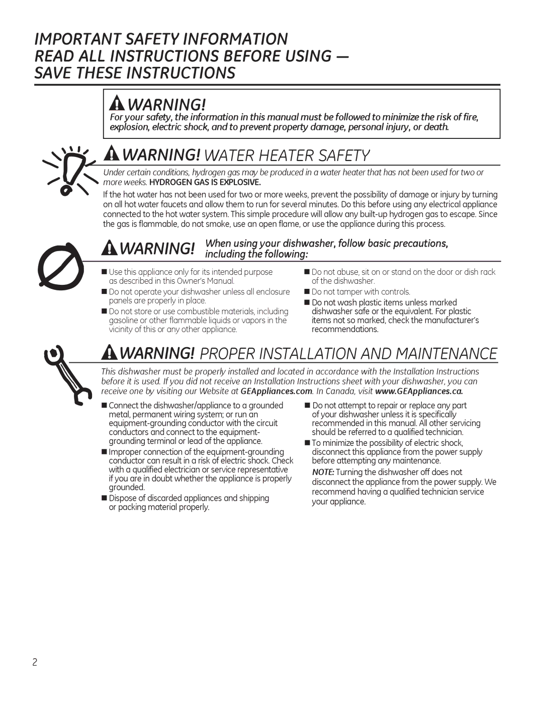 GE ADT520, Series GDF510-540, Series GDT530-550 owner manual Important Safety Information, $$//,16758&7,216%2586,1*³ 