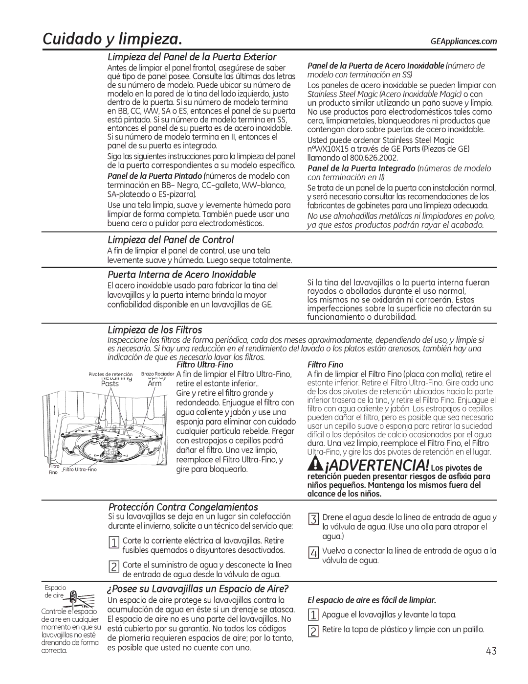 GE Series GDT530-550, Series GDF510-540, ADT520 owner manual Cuidado y limpieza 