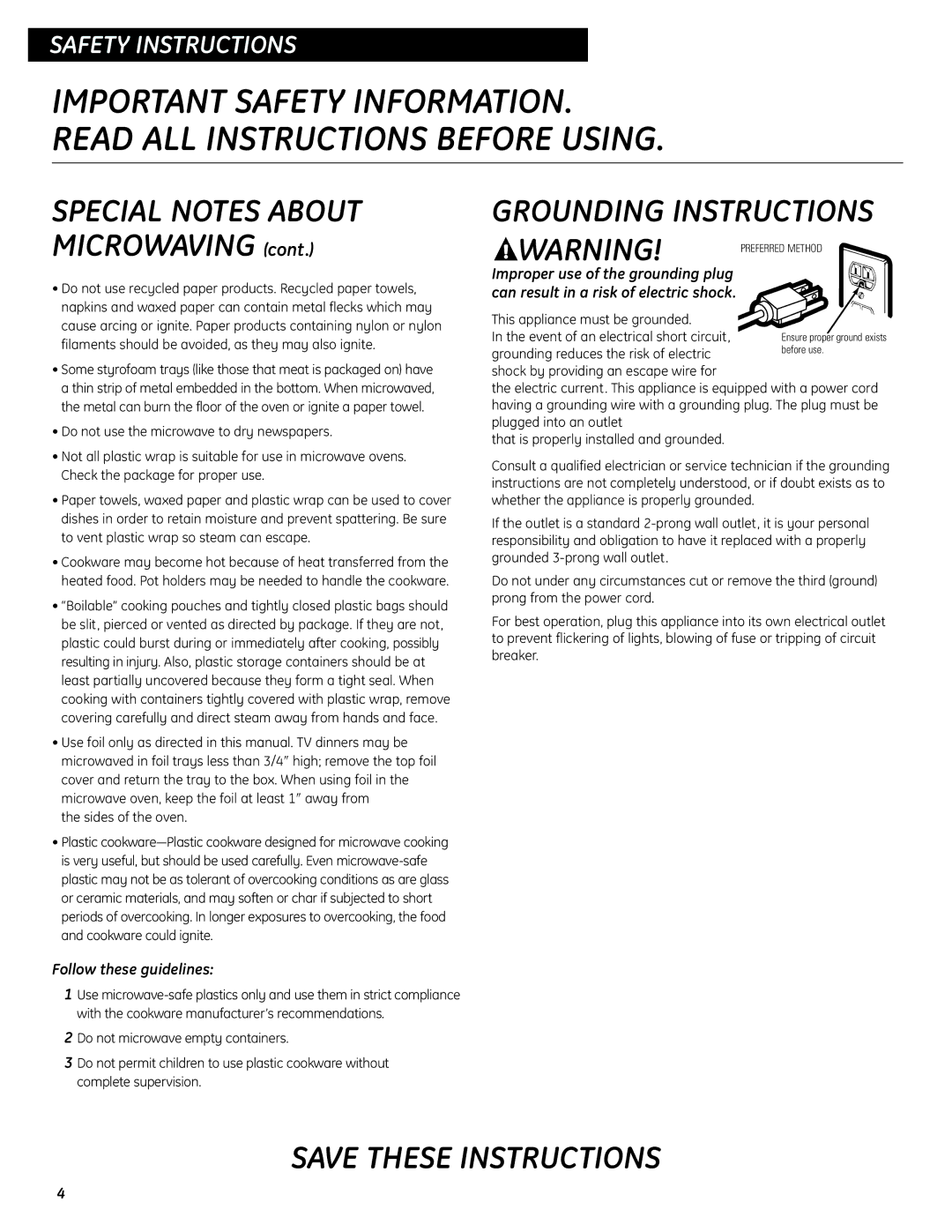 GE SESO732 quick start Special Notes about, Follow these guidelines 