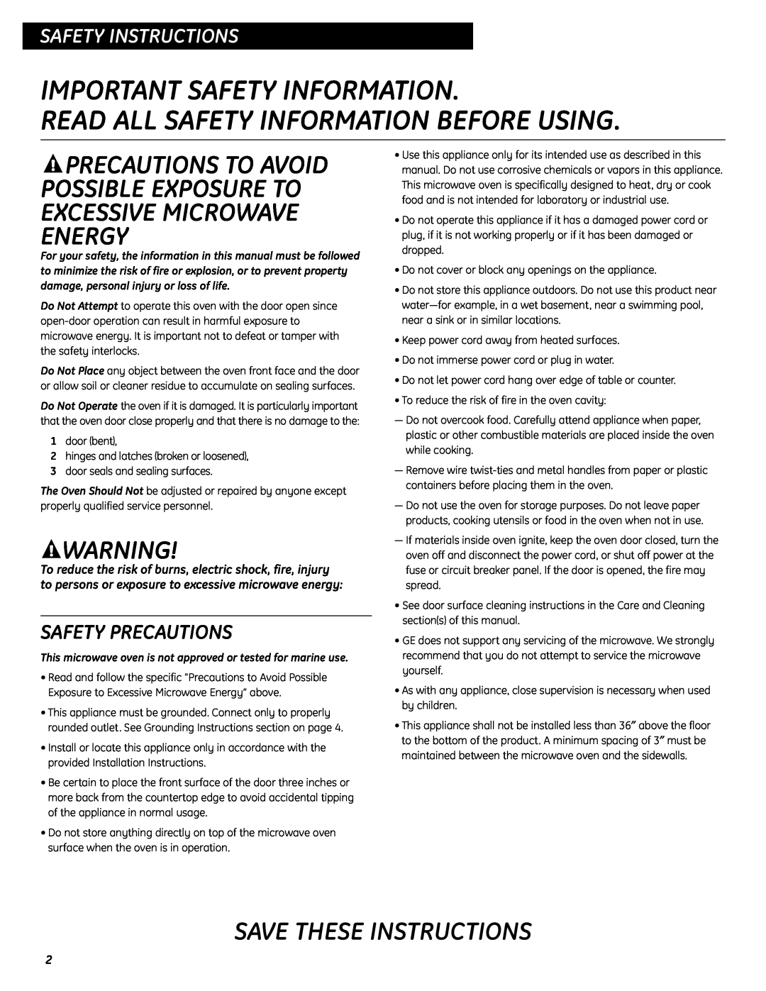 GE SESO732 quick start Important Safety Information Read All Safety Information Before Using, Save These Instructions 
