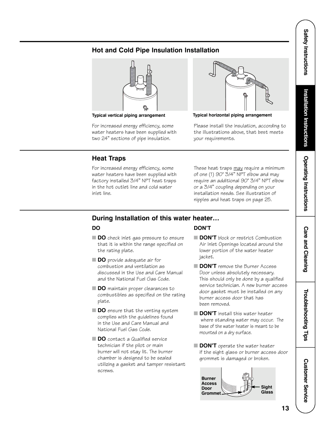 GE GG50T06TVG, SG Series Hot and Cold Pipe Insulation Installation, Heat Traps, During Installation of this water heater… 