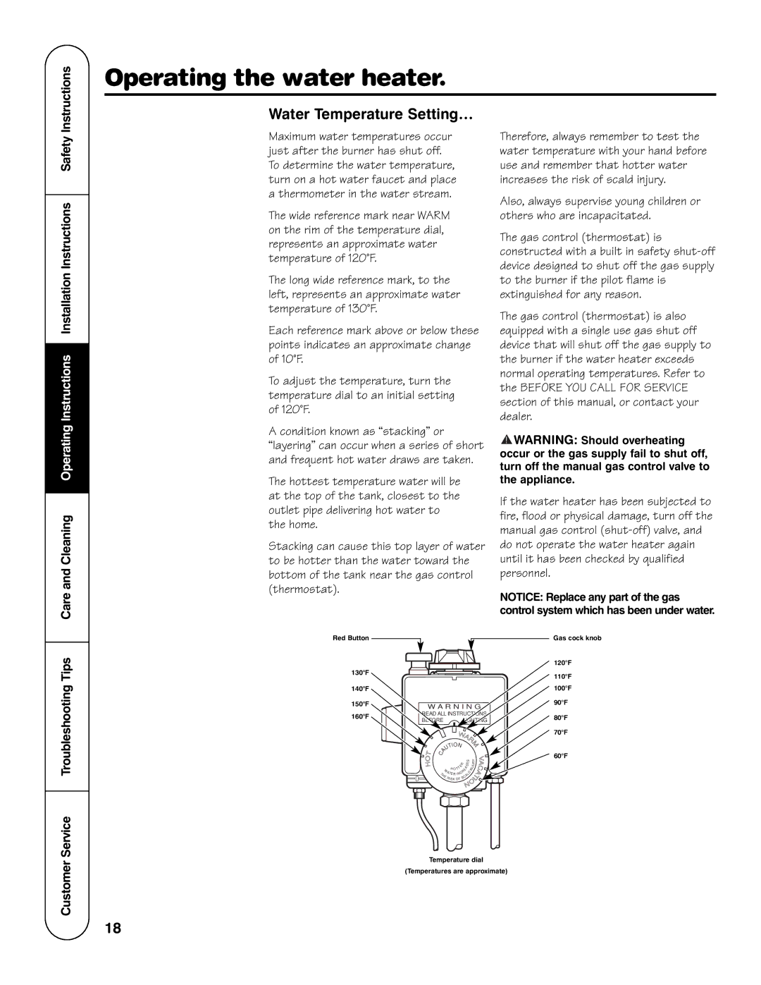 GE GG Series, SG Series, HG Series, PG Series, GP Series Water Temperature Setting…, Service Troubleshooting Tips, Customer 