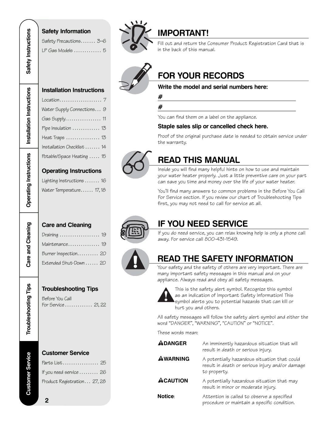 GE PG Series Safety Information, Installation Instructions, Operating Instructions, Care and Cleaning, Customer Service 