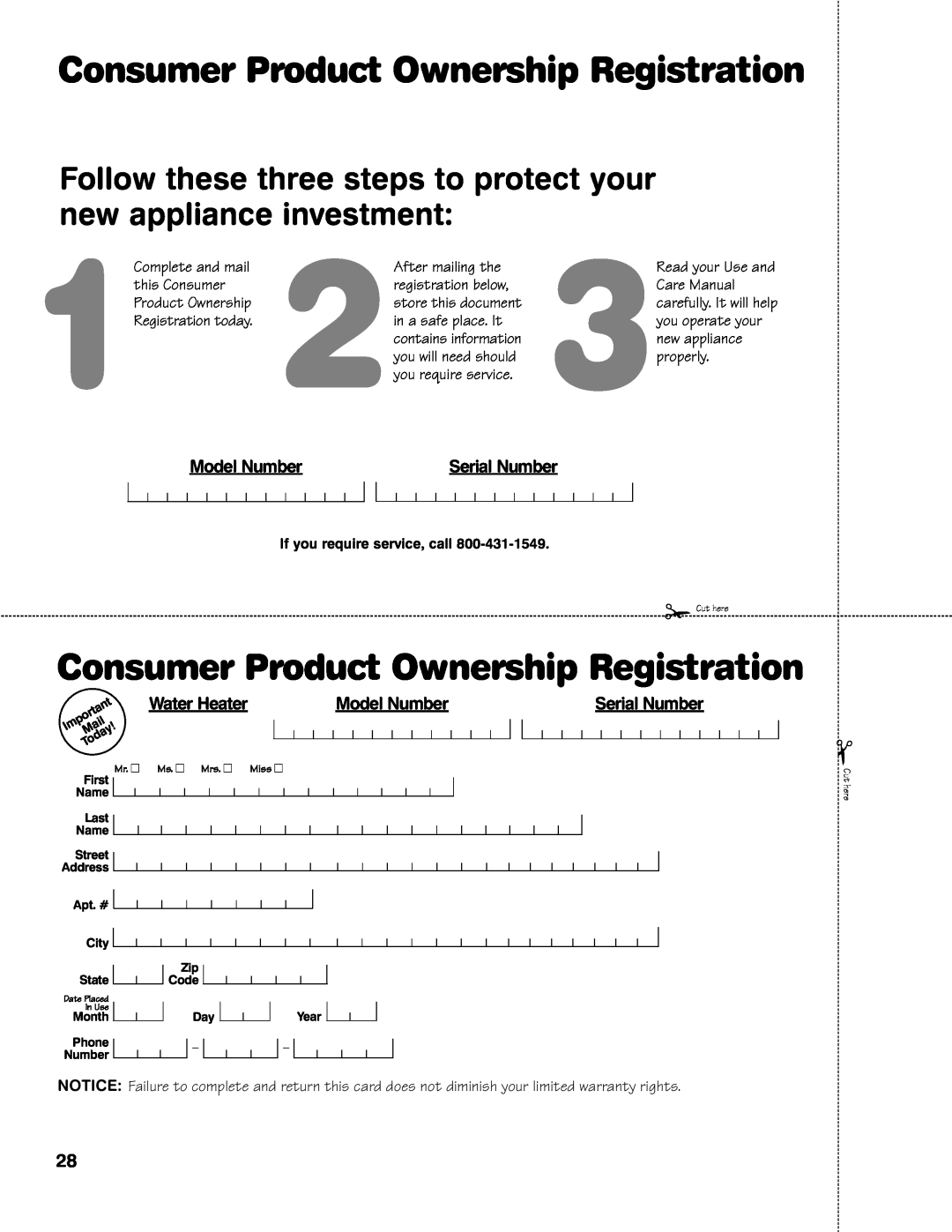 GE SG Series, HG Series, PG Series Model Number, Serial Number, Water Heater, Consumer Product Ownership Registration 