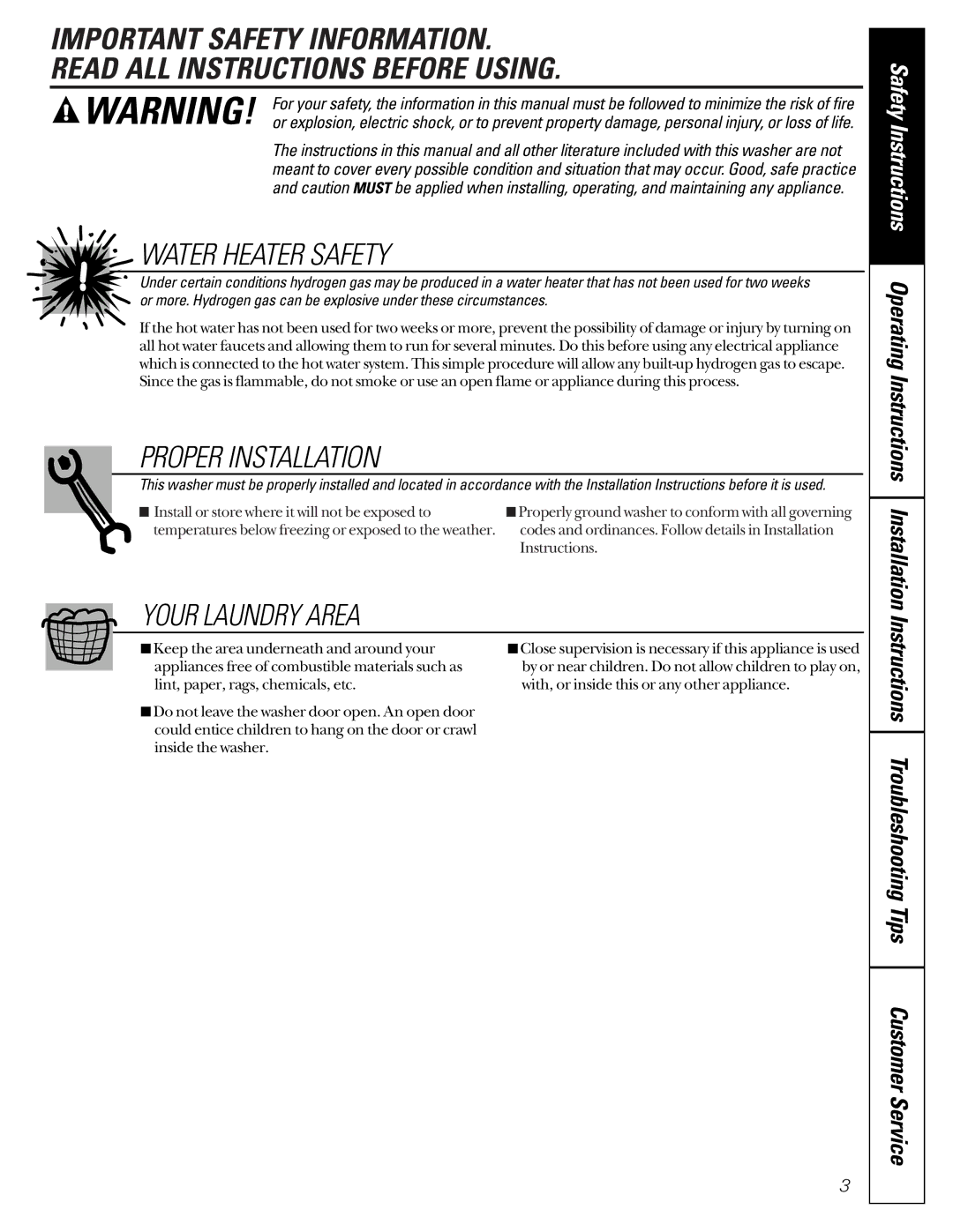 GE SH208 owner manual Water Heater Safety, Customer Service 