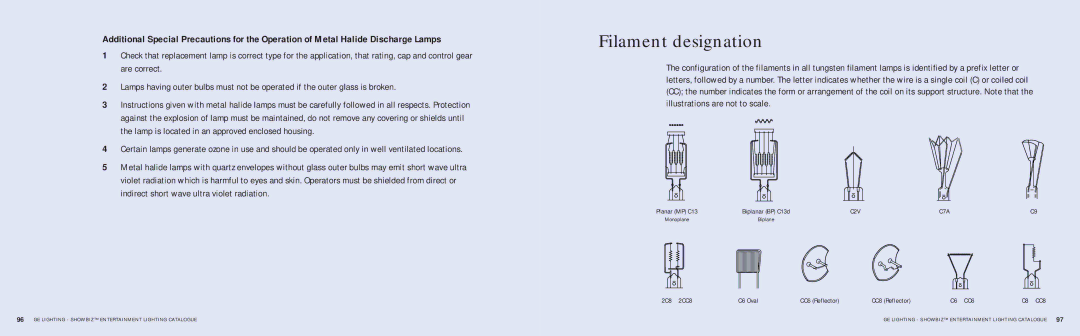 GE SHOWBIZ manual Filament designation, C2V C7A 